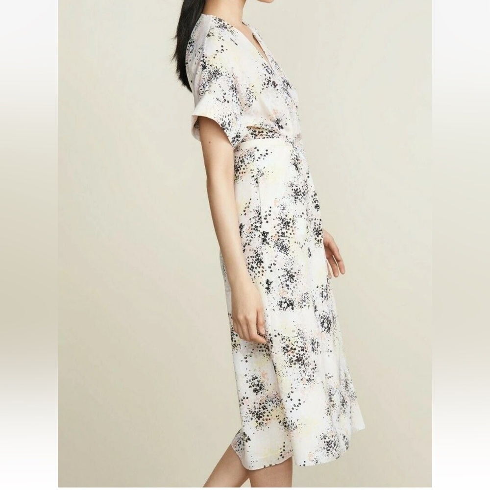 Equipment Tavine Silk Kimono Sleeves Wrap Midi Dress Print Ecru Multi Size 6 - Picture 9 of 10